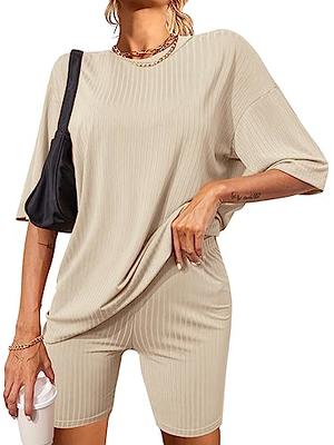 Ekouaer Rib Pajamas 2 Piece Lounge Sets Ribbed Knit Matching