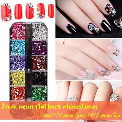 5 Boxes Colorful Nail Art Rhinestones Kit - Multicolor Nail Crystal Gems  Nail Diamonds Nail Horse Eye Rhinestones with Tweezers and Nail Art Brush  for