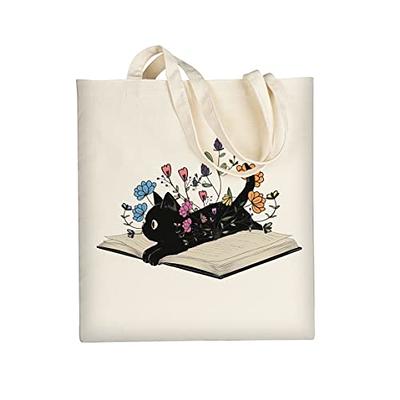 AUSVKAI Cute Book Canvas Tote Bag Aesthetic For Women School Grocery Bag  Cotton Cloth Beach Totes Gift For Kids Girl-Black Cat Book - Yahoo Shopping