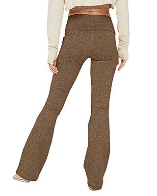 Aurgelmir Womens Flare Yoga Pants High Waisted Foldover Workout Leggings  with Pockets Tummy Control Bell Bottom Pants Brown - Yahoo Shopping