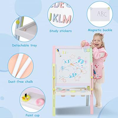 babevy Art Easel for Kids-LCD Writing Tablet, Adjustable Standing Easels w/Magnetic Whiteboard & Paper Roll, Dry Erase Easel with Drawing