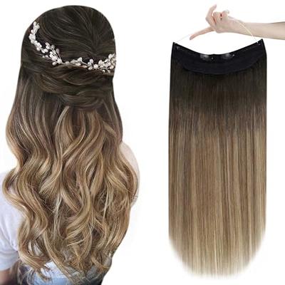  GOO GOO Wire Hair Extensions Real Human Hair, 18inch 95g  Chocolate Brown to Caramel Blonde, Invisible Wire Hair Extensions with  Transparent, Seamless Fish Line Hairpiece, Straight Remy Hair Extensions 