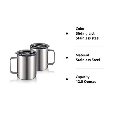 ALOUFEA 12oz Stainless Steel Insulated Coffee Mug with Handle, Double Wall  Vacuum Tumbler Cup with Sliding Lid, Stainless steel, 2 Pack - Yahoo  Shopping