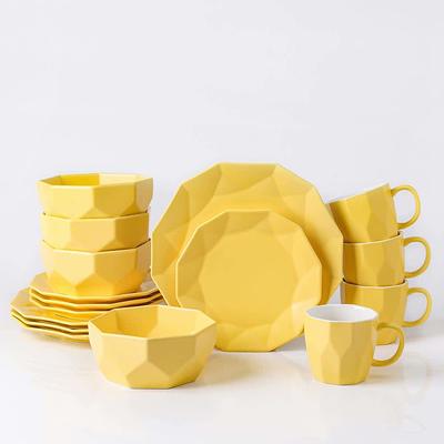 Stone Lain Porcelain (Set of 16 Piece) Dinnerware Set, Service for 4, White  and Golden Rim