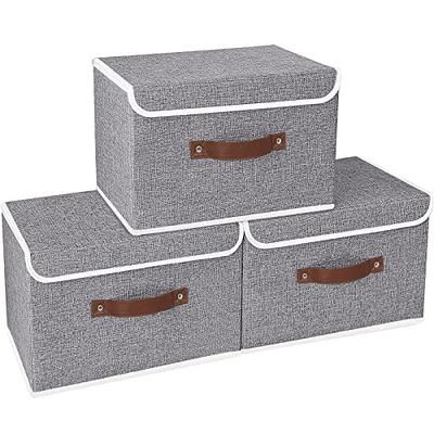 Baleine baleine storage bins with lids, foldable linen fabric storage boxes  with lids, collapsible closet organizer containers with c