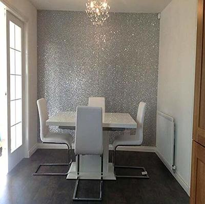 DHHOUSE Silver Chunky Glitter Wallpaper Peel and Stick,Removable