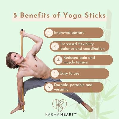 Karma Heart 5ft Natural Bamboo Yoga Stick: Mobility Stick & Stretch Bar  with Super Sturdy Rubber