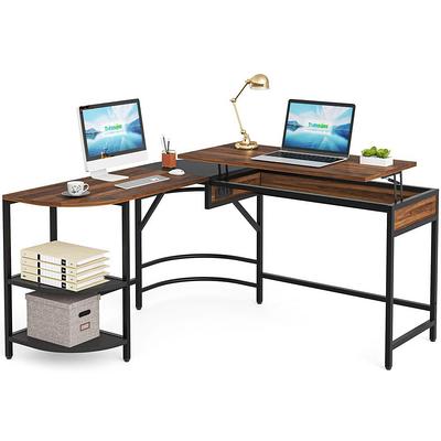 Tribesigns Way to Origin Perry 69 in. Brown Reversible Large Corner L Shaped Computer Writing Desk Monitor Stand Storage Shelf Home Office