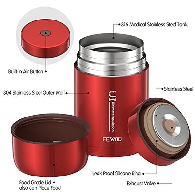 FEWOO Food Jar - 27oz Vacuum Insulated Stainless Steel Lunch Thermos, Leak  Proof Soup Containers with bag for Hot or Cold Food (Red) - Yahoo Shopping