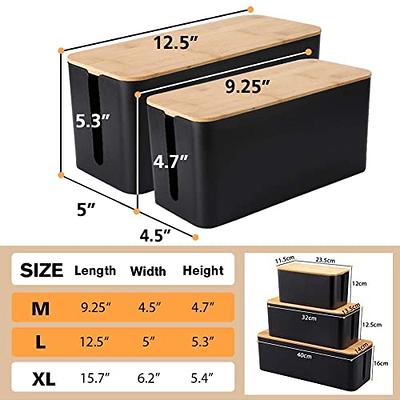  Cable Management Box with Bamboo Lid, Black Cable Box Small  Cord Hider Box Cord Organizer Box to Conceal Surge Protector,  Desk/TV/Computer Wires, Power Strip Box Cord Management Box for Tidy Space 