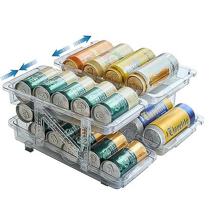 Refrigerator Organizer Double Layer Automatic Rolling Beverage Storage Rack  With Lid Beer Soda Can Organizer Kitchen Suply