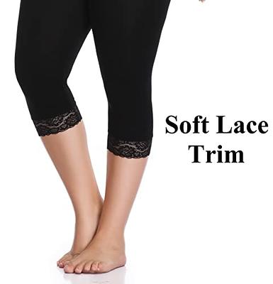 Women`s Plus Size Long Leggings Cotton Lace Edge Full Length Legging