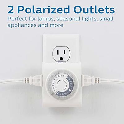 GE 24-Hour Heavy Duty Indoor Plug-In Mechanical Timer, 1 Grounded Outlet,  30 Minute Intervals, Daily On/Off Cycle, for Lamps, Portable Fans, Seasonal