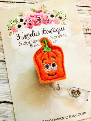 Pumpkin Badge Reel - Id Badge Glitter Name Halloween Cute