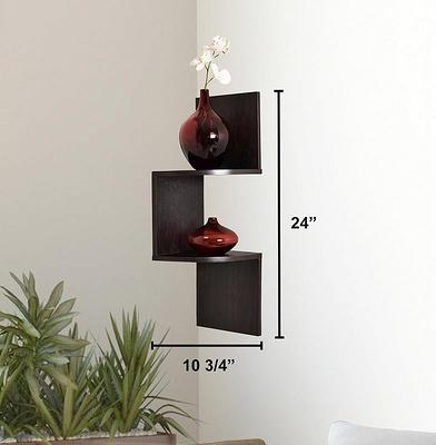 Greenco 5 Tier Wall Mount Corner Shelves Natural Finish