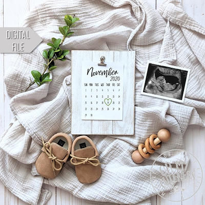 Download Gender Neutral Digital Pregnancy Announcement Due Date Calendar Baby Custom Social Media Facebook Instagram Yahoo Shopping