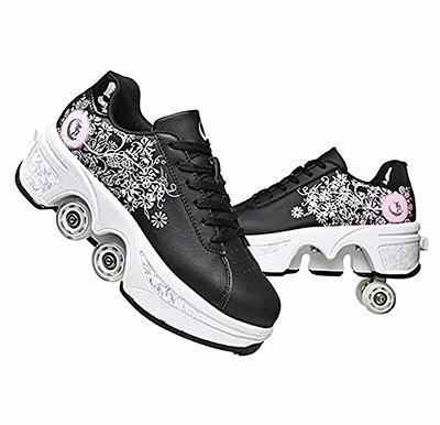 Portable Deformation Roller Skate Shoes Parkour Roller Shoes Sneakers With  Four Wheels Running Shoes ​For Unisex Children Shoes