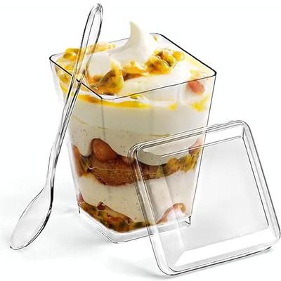 Huaiid 50 Pack 12oz Clear Plastic Dessert Cups with Dome Lids,  Disposable Clear Plastic Cups, Plastic Ice Cream Cups, Disposable Party  Cups for Ice Cream Fruit Cupcake Pudding Parfait: Dessert