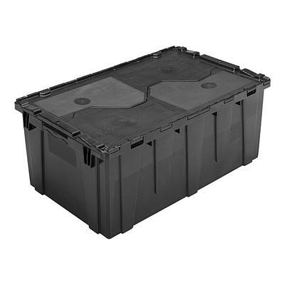 Choice 22 x 15 x 13 Medium Stackable Black Chafer Tote / Storage Box  with Attached Lid