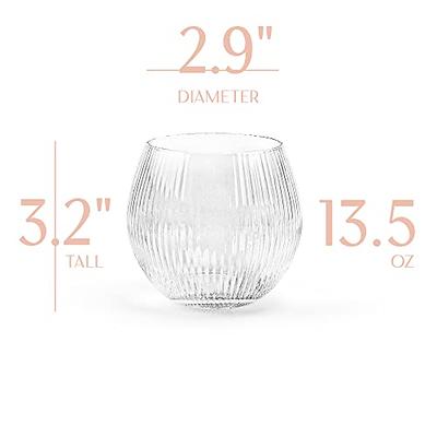  Vintage Art Deco Gin and Tonic Balloon Glasses, Set of 4, 13.5 oz Stemless Crystal Copas for Drinking Gin Cocktails, Retro Gift  Goblets for Gin Lovers