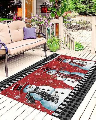 Christmas Snowman Outdoor Rug for Patio/Deck/Porch, Non-Slip Large