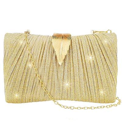 Chain Clutch Purse Glittering Evening Bag Party Cocktail Prom Handbags for Women Gold