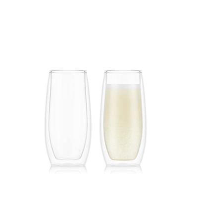 HOT-Double Wall Glass Champagne Champagne Flutes Stemless Wine