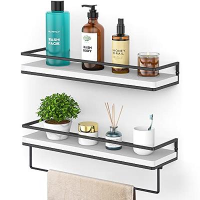 Forbena Floating Bathroom Shelves Wall Mounted, Aesthetic White and Gold  Shelves for Bathroom Accessories, Modern Bathroom Organizer with Tower Bar