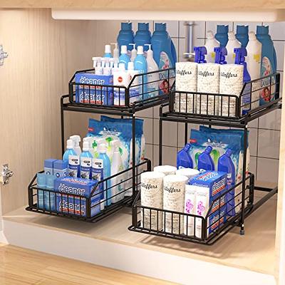 Hearth and Harbor Under Sink Organizer, Bathroom Cabinet Organizer, Utility Hooks and Side Caddy for Under Cabinet Storage, None Slip Grip Under