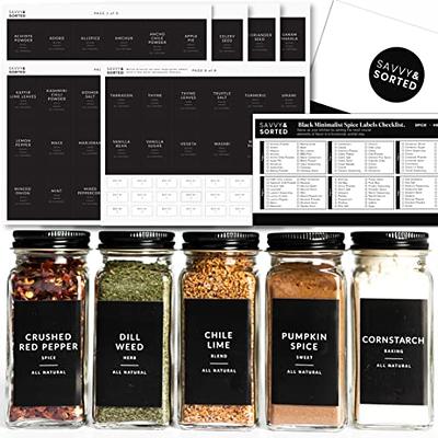 25 Glass Spice Jars with 396 Spice Labels, Chalk Marker and Funnel