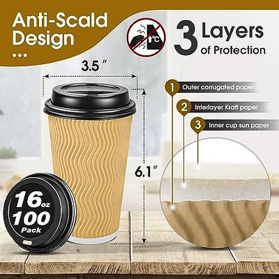 [50 Pack] Disposable Coffee Cups with Lids - 12 oz White Double Wall Insulated Coffee Cups with Black Dome Lid - Kraft Reusable Coffee Cups with Lids