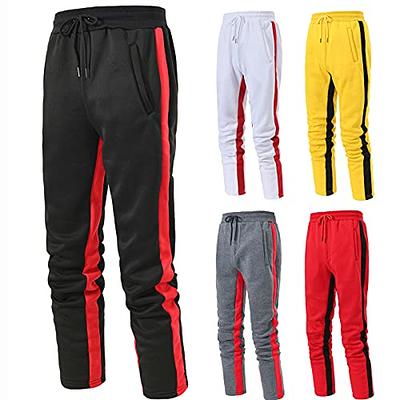 Tyhengta Mens Pants Athletic Open Bottom Running Pants Mesh Mens Sweatpants  with Pockets Black/Grey L