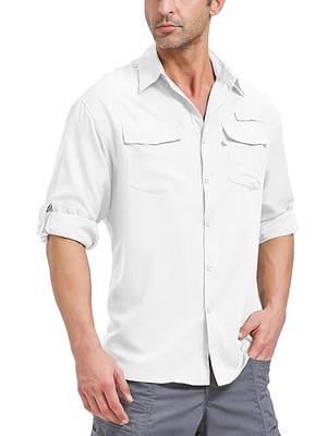 Mens Long Sleeve Fishing Shirt Button Down Quick Dry UV Protection