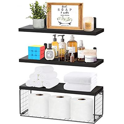 Fixwal 4+1 Tier Floating Shelves Rustic Wood Wall Mounted Shelf, Bathroom  Shelves Over Toilet with Wire Storage Basket, Farmhouse Wall Decor for