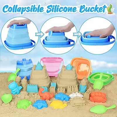 Silicon Beach Toy Collapsible Bucket,Sanbox Beach Sand Pail, Travel  Foldable Pail Bucket with Mesh Bag, Collapsible Buckets Multi Use for  Garden