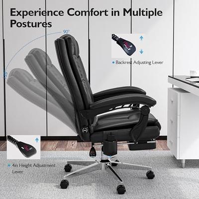 Reclining Office Chair with Footrest, Adjustable Lumbar Support