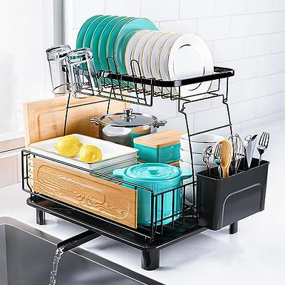 PXRACK Dish Drying Rack, Dish Rack for Kitchen Counter with Utensil Holder,  Space-Saving Durable Dish Drainer Organizer with Drainboard for Kitchen,  Black - Yahoo Shopping