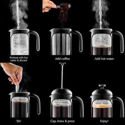 Ovente French Press Coffee Tea Expresso Maker, 12 oz - Black