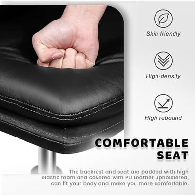 LEMBERI PU Leather Armless Office Desk Chair No Wheels,Criss Cross Legged  Wide Padded Swivel Vanity Chair,120°Rocking Mid Back Ergonomic Computer  Task Chair for Home, Make Up,Small Space, Black - Yahoo Shopping