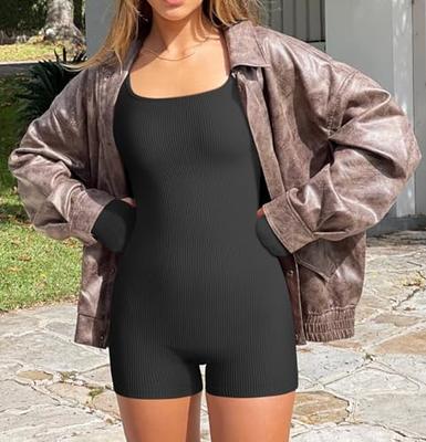 Adoeren Women Yoga Romper Long Sleeve Thumb Hole Square Neck Ribbed Rompers  Sport Short Jumpsuit Workout One Piece Rompers (A 22 Black, M) - Yahoo  Shopping