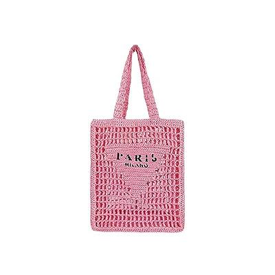 LIVACASA Crochet Tote Bag for Women, Fairycore Mesh Beach Tote Bag Aesthetic Cute Shoulder Bag Hobo Bag for Summer Vacation