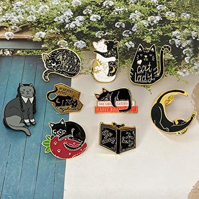 9 Pieces Cute Enamel Pins Cat Hug Book Shape Novelty Cartoon Brooch Lapel  Pin Set Badge Brooches Gift for Clothing Bags Backpacks Jackets Hat Jewelry