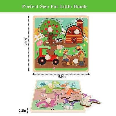 ExploraToy Farm Animals Sound Puzzle, Wooden Peg Puzzles with