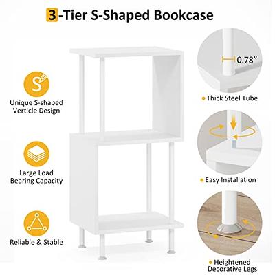 Hosfais S-Shaped Bookshelf, 3 Tier Bookcase, Small Bookshelf for