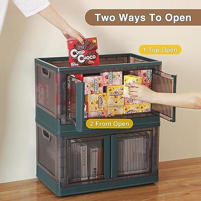 Storage Bins with Lids - Plastic Storage Bins 4 Packs Stackable Storage  Bins with Doors, 13Gal Per Folding Storage Box for Closet Organizers