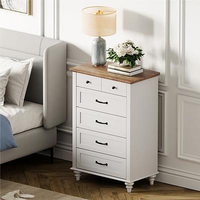 White Dresser, 5 Chest of Drawer Dresser for Bedroom, Modern Tall  Nightstand with Deep Drawers, Wood Organizer Drawer Cabinet for Bedroom,  Living