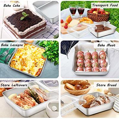 E-far 8 x 8-Inch Baking Pan with lid, Square Cake Brownie Baking Pans  Stainless Steel Bakeware Set of 2, Non-toxic & Healthy, Easy Clean &  Dishwasher