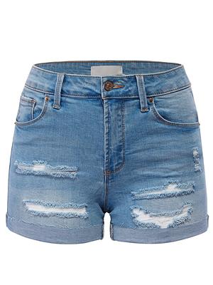 SweatyRocks Women's High Waist Rolled Hem Jean Shorts Straight Leg Hot  Pants Denim Shorts with Pocket