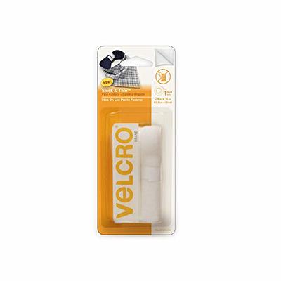 VELCRO Brand Sleek and Thin Stick On Tape for Fabrics, 24in x 3/4in, White, Soft on Skin Ultra Light