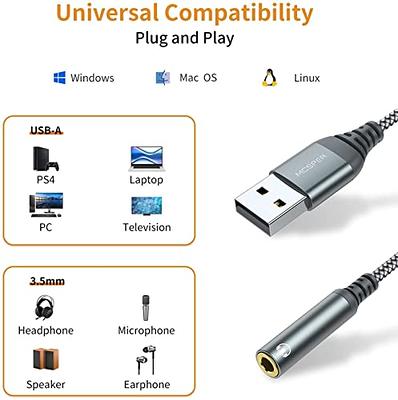10 FT USB to 3.5mm TRS Audio Jack Adapter，USB Male to 3.5mm Male AUX Stereo  Audio Cord，Compatibility with Laptop, Speaker, Windows，Not Applicable to